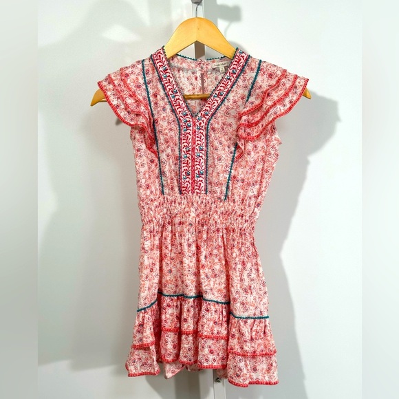 Poupette St Barth Girls Dress Size 8 Pink Floral Ruffle Cotton - Picture 2 of 7
